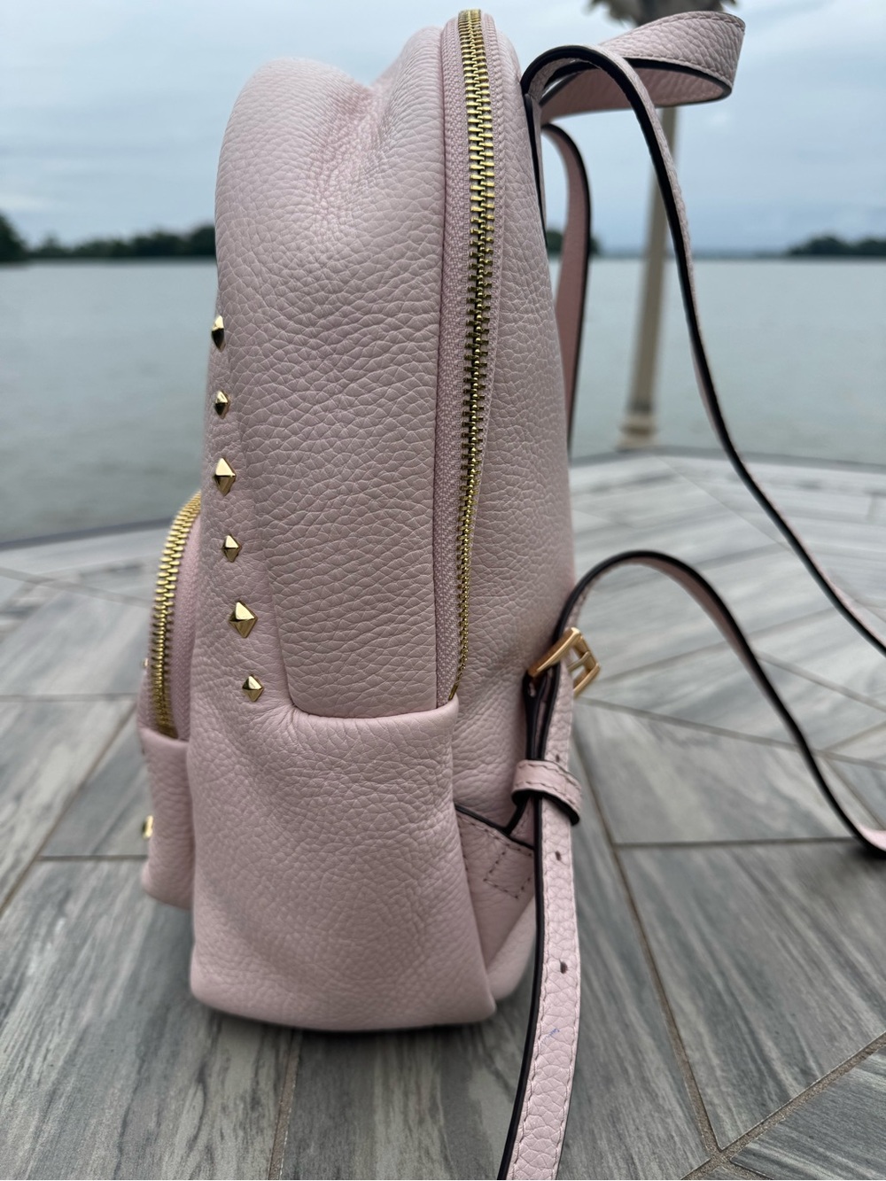 Michael Kors Erin Pink Pebbled Leather Studded Backpack - Picture 2 of 6
